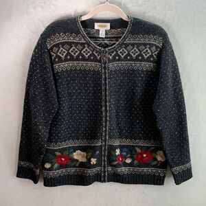 Womens vintage Talbots wool zip up cardigan floral size petite small padded